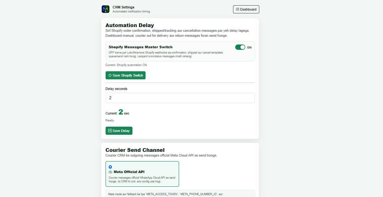 Automation timing and Meta API messaging settings